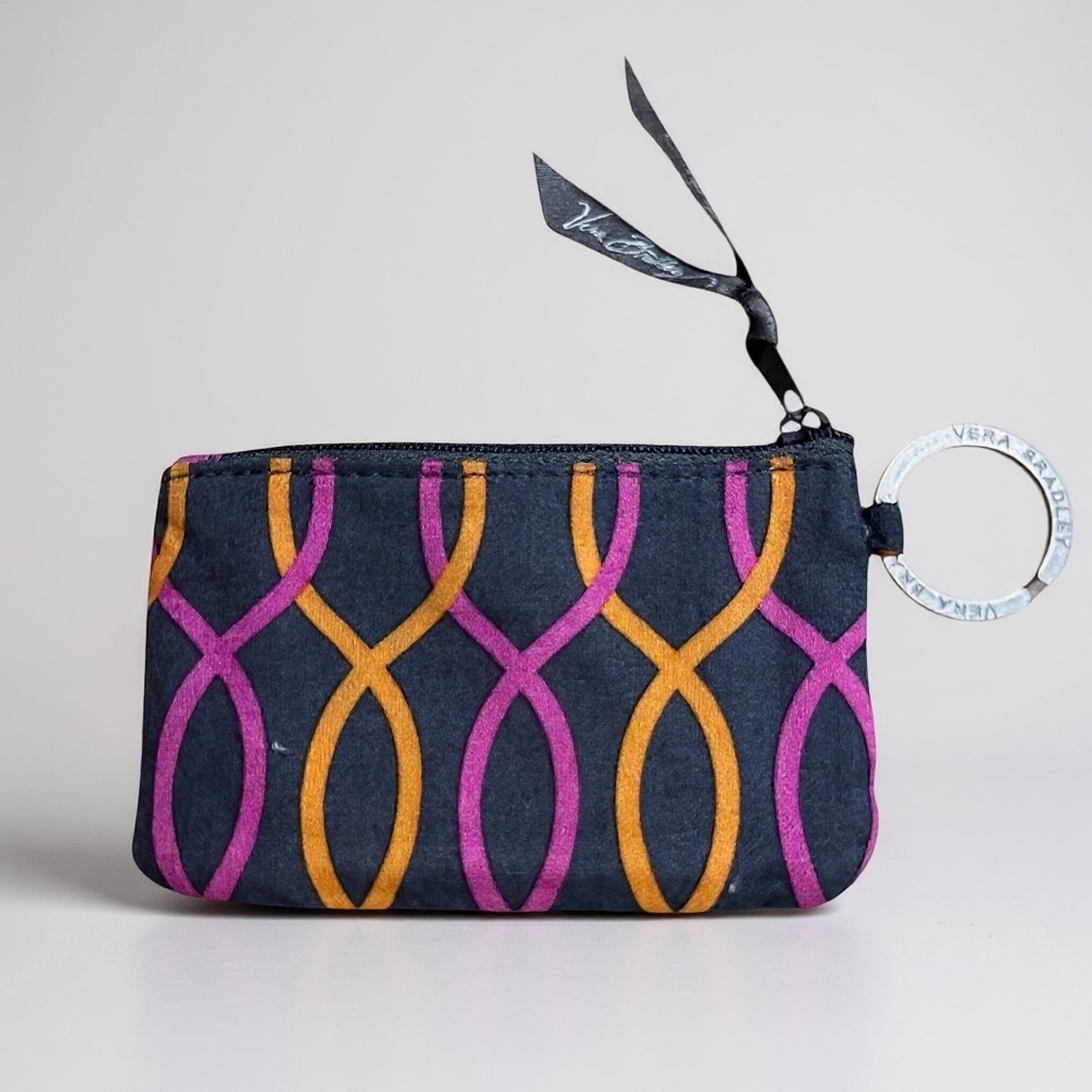 Vera Bradley Pink Gray Orange Jazzy Swirls card holder with key ring